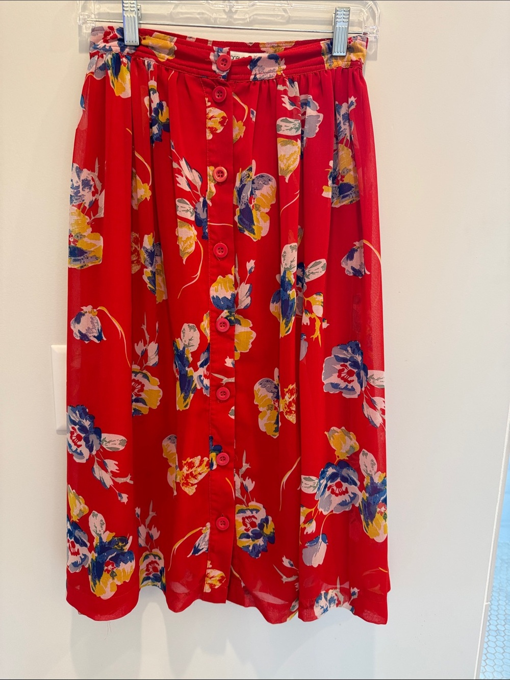 Forever 21 Red Floral Button-Front Midi Skirt